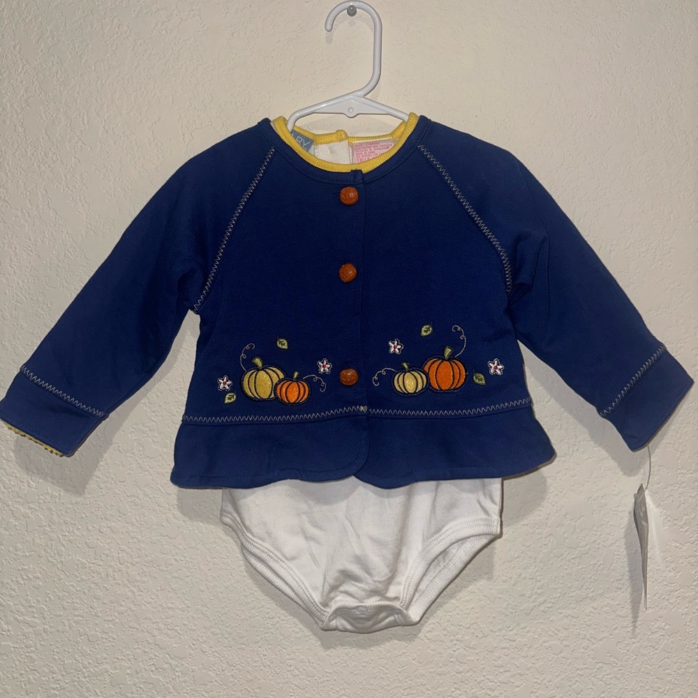 NWT Baby Headquarters fall pumpkin harvest two piece set. Size 24 months